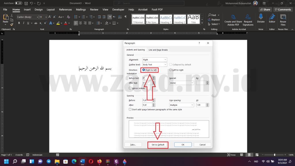 Footnote Arab RTL Kanan ke Kiri