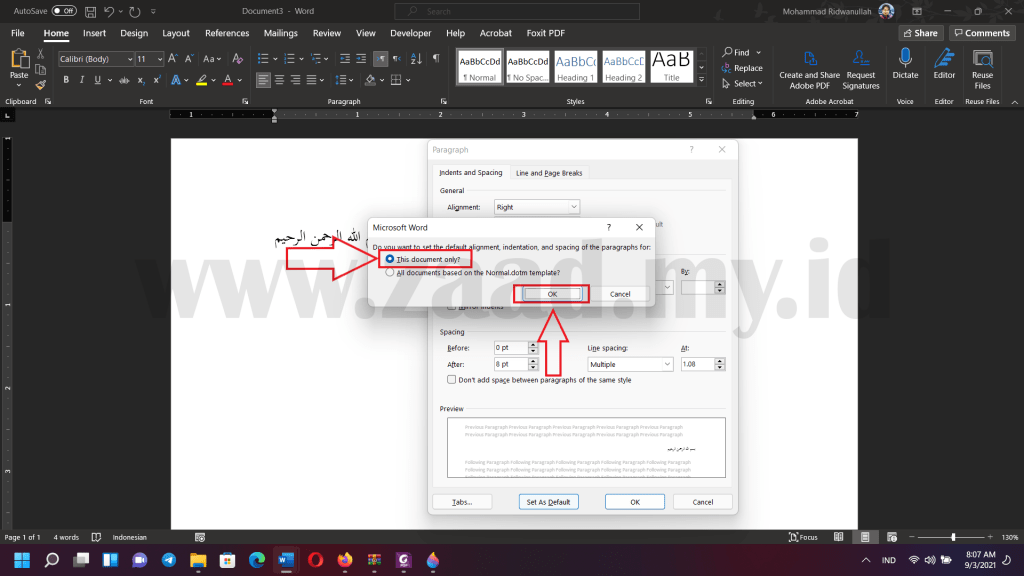 Footnote Arab RTL Kanan ke Kiri